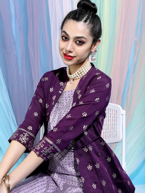  Vishudh Women Purple Printed Kurta Sets