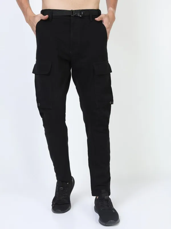  Ketch Men Black Regular Fit Solid Casual Trousers