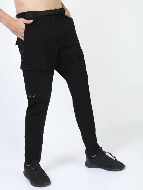  Ketch Men Black Regular Fit Solid Casual Trousers