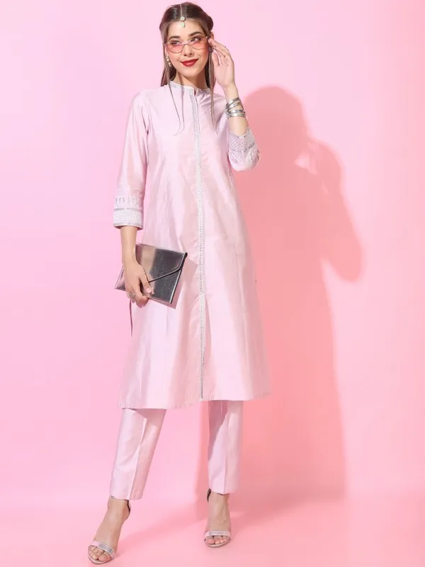  Vishudh Women Pink Solid Kurta Sets