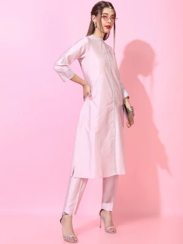  Vishudh Women Pink Solid Kurta Sets