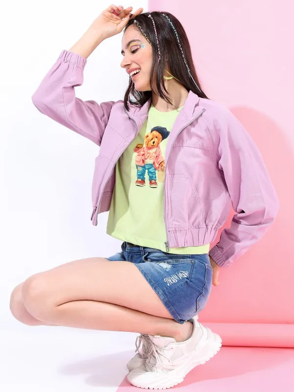  Tokyo Talkies Women Purple Denim Jacket Jackets