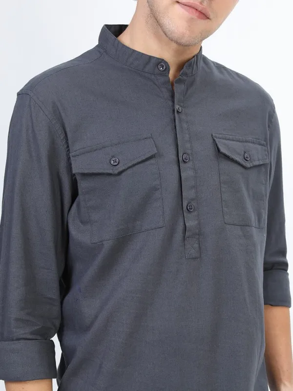  Ketch Men Navy Blue Solid Slim Fit Casual Shirts
