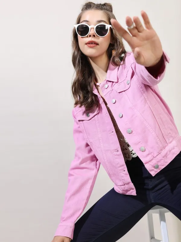  Tokyo Talkies Women Pink Denim Jacket Jackets