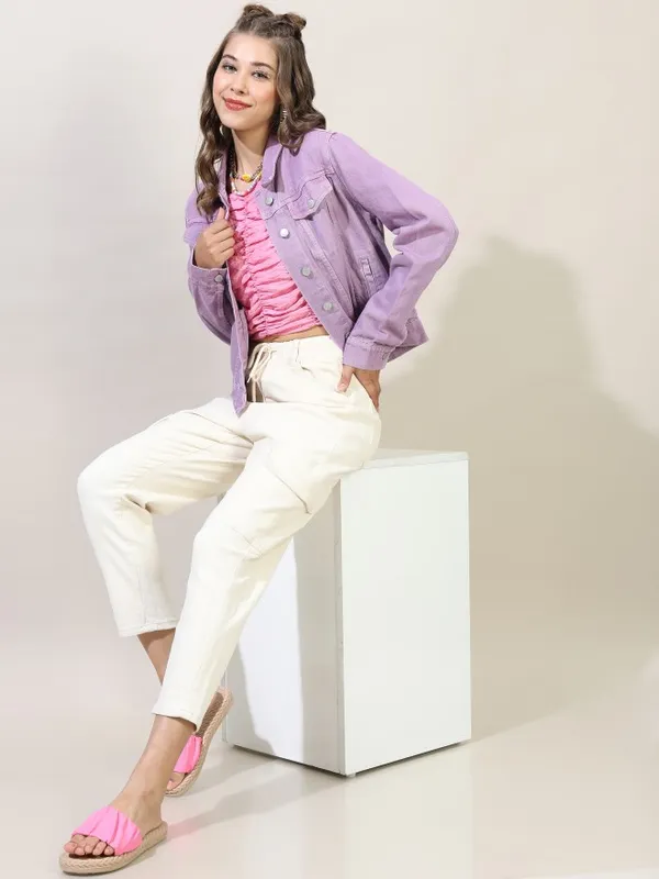 Tokyo Talkies Women Violet Denim Jacket Jackets