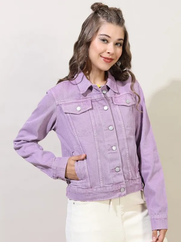  Tokyo Talkies Women Violet Denim Jacket Jackets