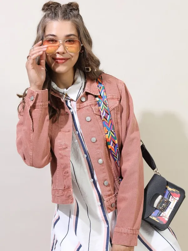  Tokyo Talkies Women Pink Denim Jacket Jackets