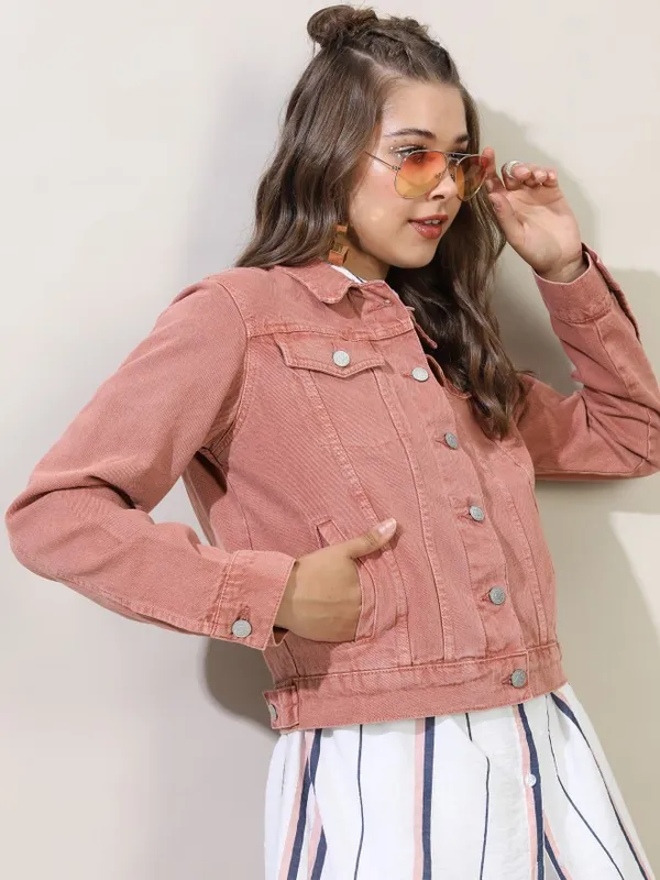  Tokyo Talkies Women Pink Denim Jacket Jackets