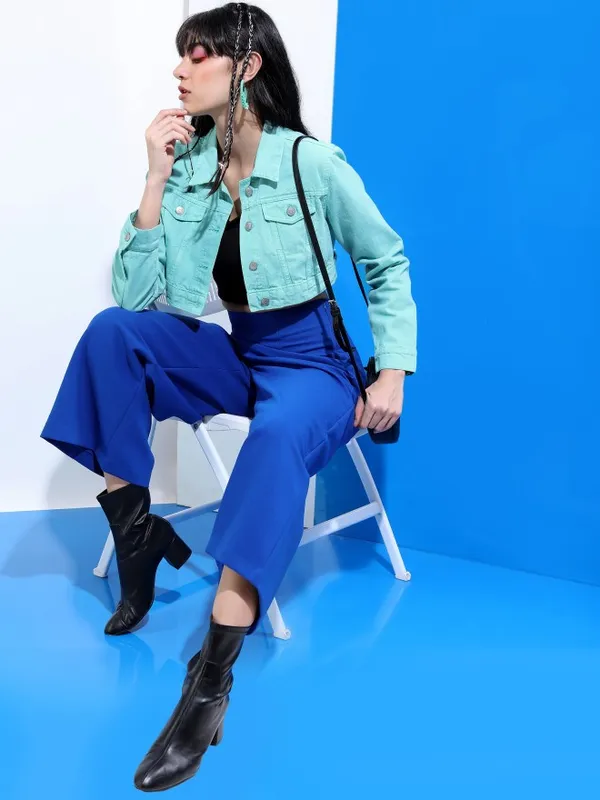  Tokyo Talkies Women Turquoise Denim Jacket Jackets