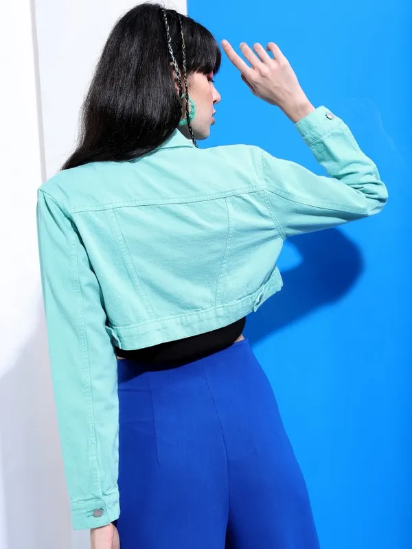  Tokyo Talkies Women Turquoise Denim Jacket Jackets