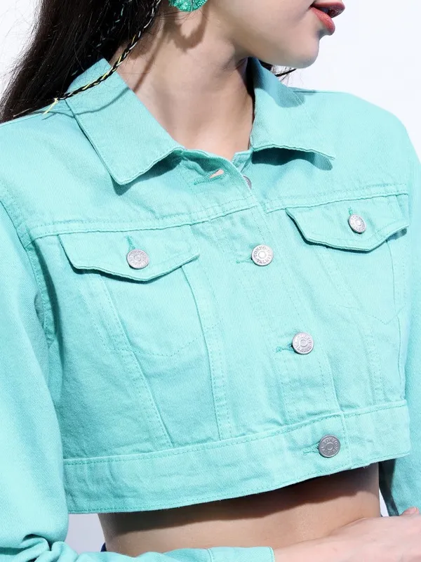  Tokyo Talkies Women Turquoise Denim Jacket Jackets