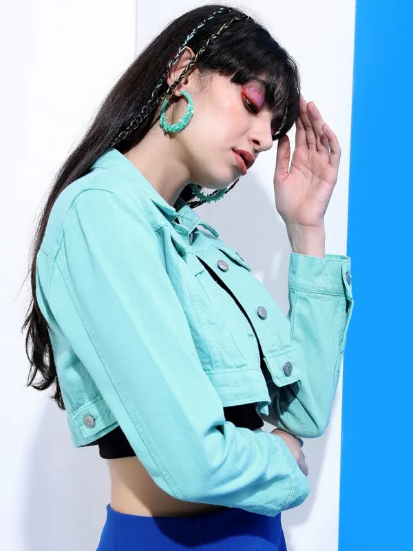  Tokyo Talkies Women Turquoise Denim Jacket Jackets