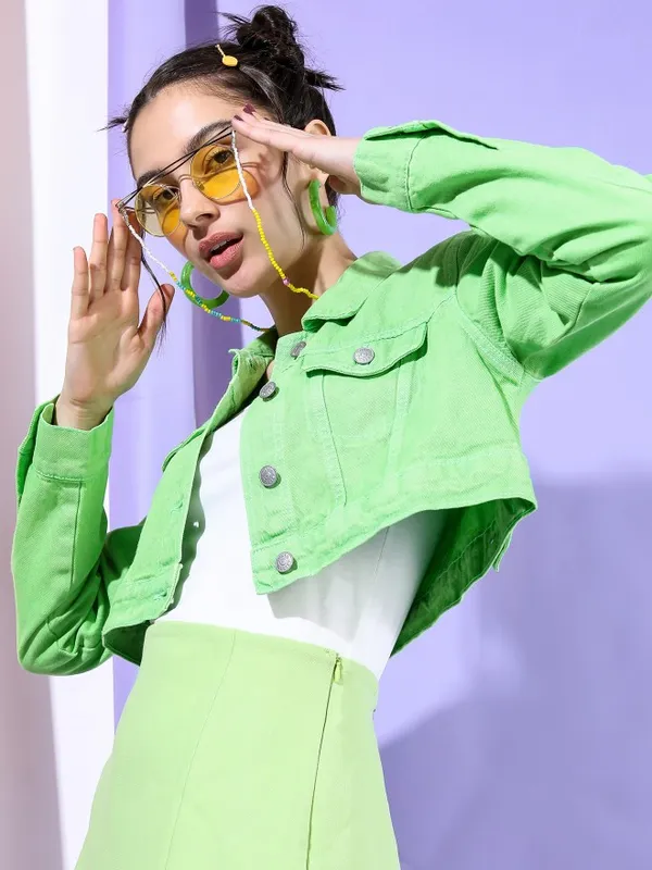  Tokyo Talkies Women Green Denim Jacket Jackets