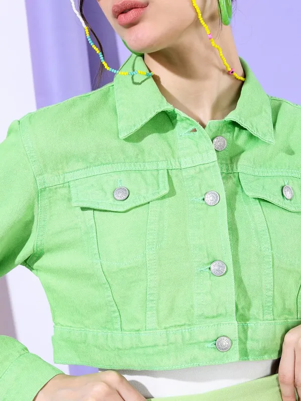  Tokyo Talkies Women Green Denim Jacket Jackets