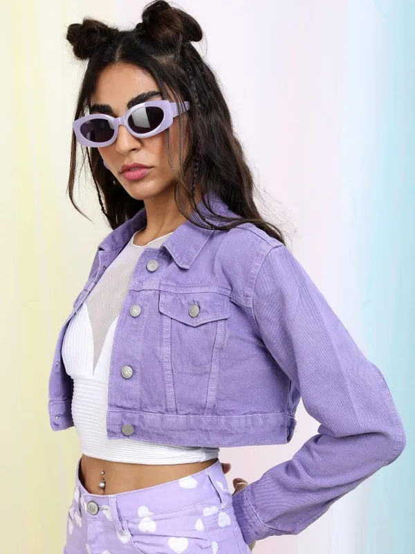  Tokyo Talkies Women Violet Denim Jacket Jackets