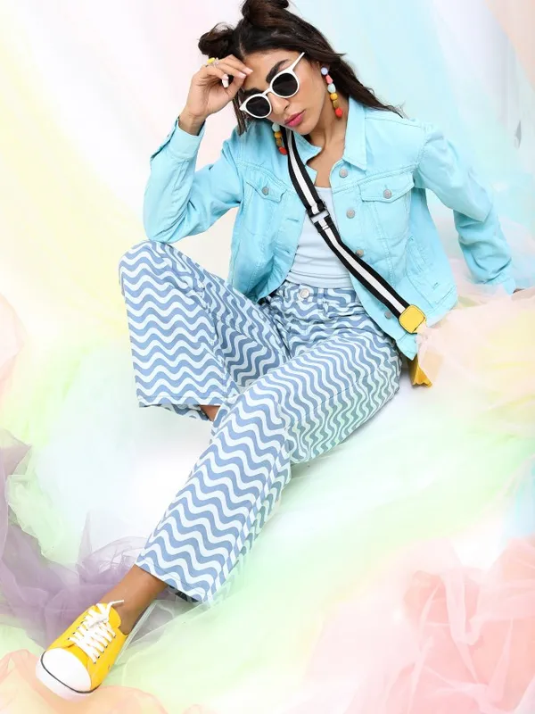  Tokyo Talkies Women Turquoise Denim Jacket Jackets