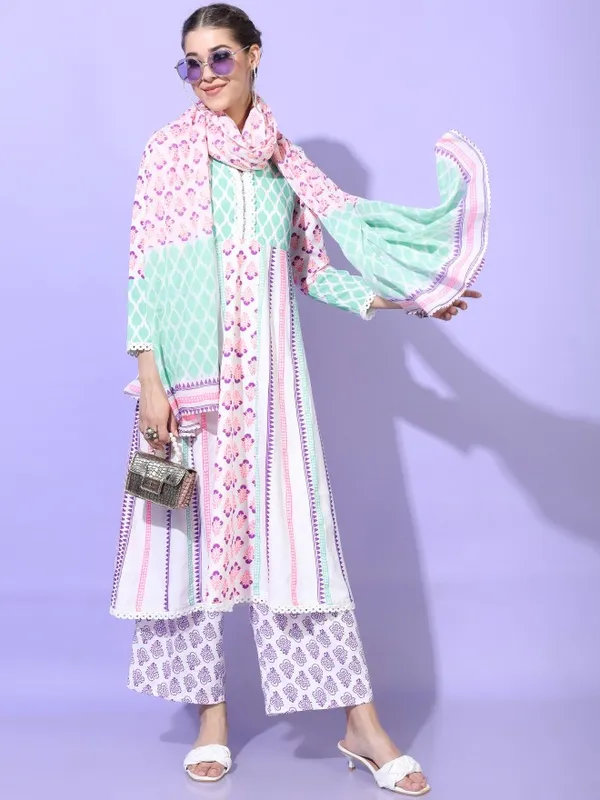  Vishudh Women White Printed Kurta Sets