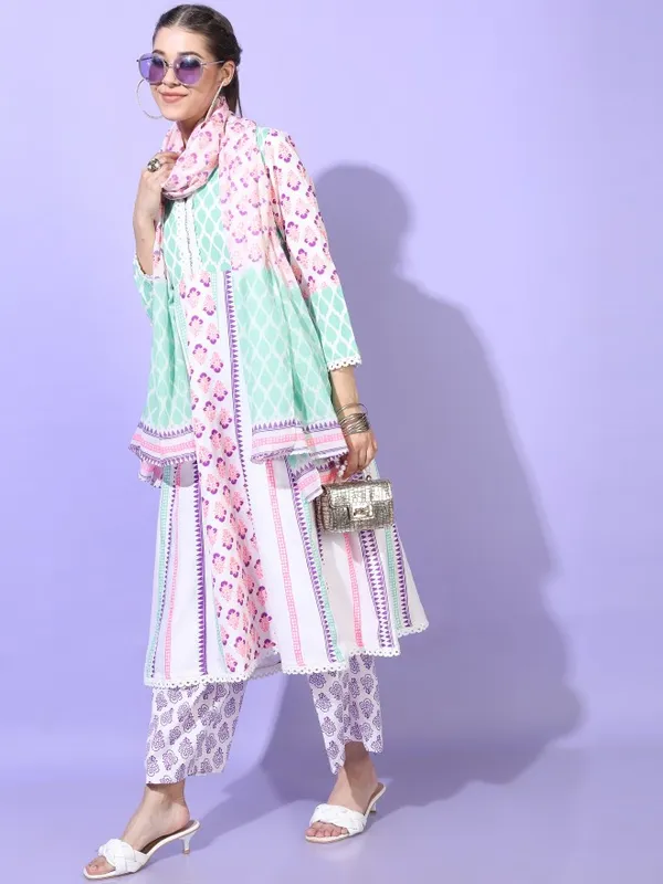  Vishudh Women White Printed Kurta Sets