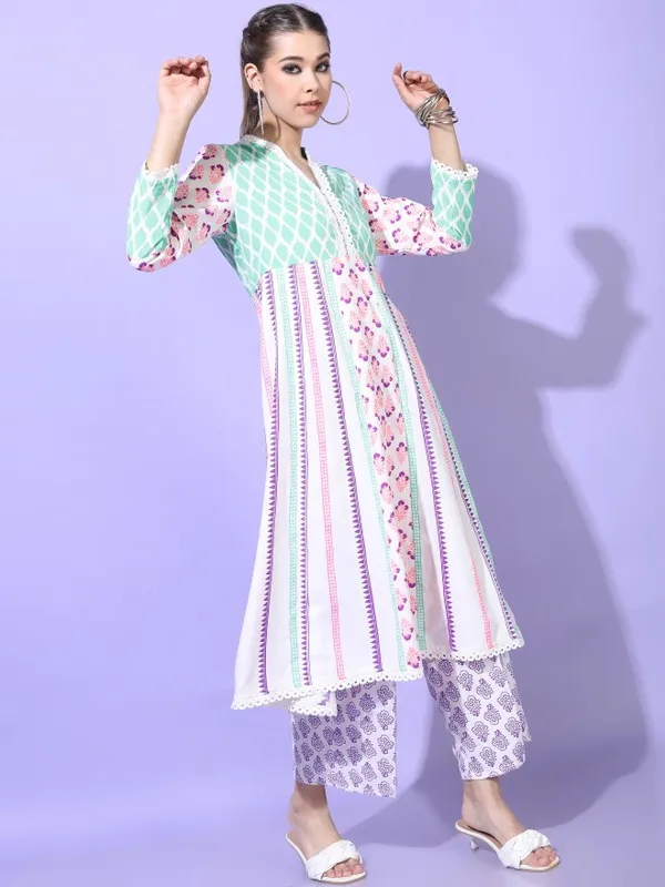  Vishudh Women White Printed Kurta Sets
