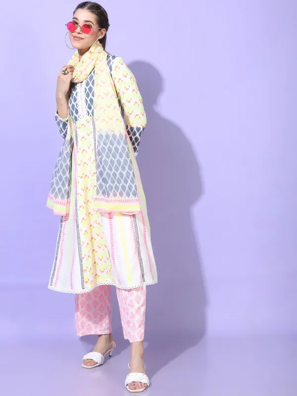  Vishudh Women White Printed Kurta Sets