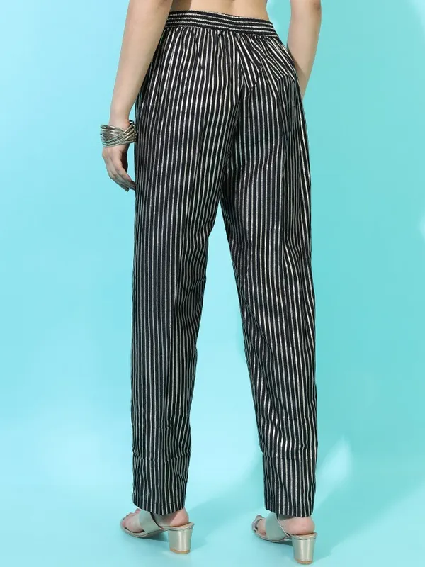  Vishudh Women Black Striped Straight Fit Palazzos