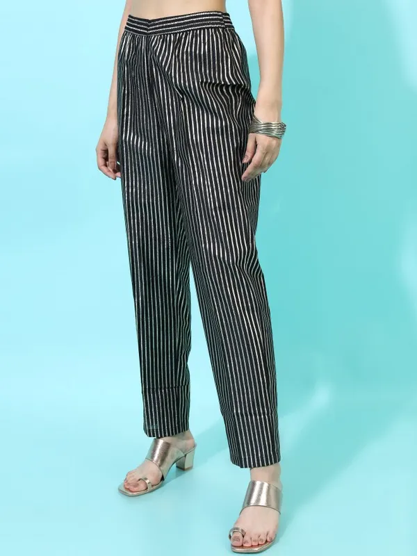  Vishudh Women Black Striped Straight Fit Palazzos