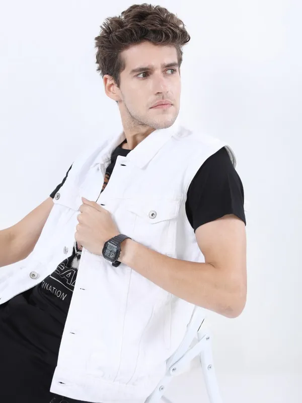  Locomotive Men White Solid Open Front Jacket Jackets