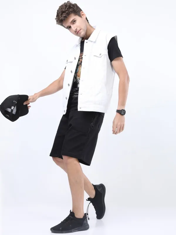  Locomotive Men White Solid Open Front Jacket Jackets
