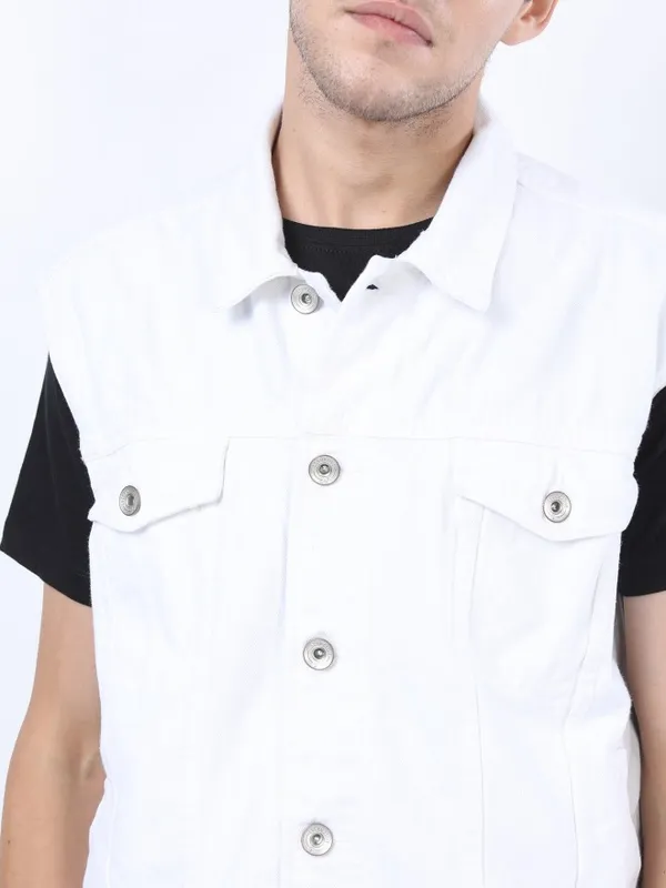  Locomotive Men White Solid Open Front Jacket Jackets
