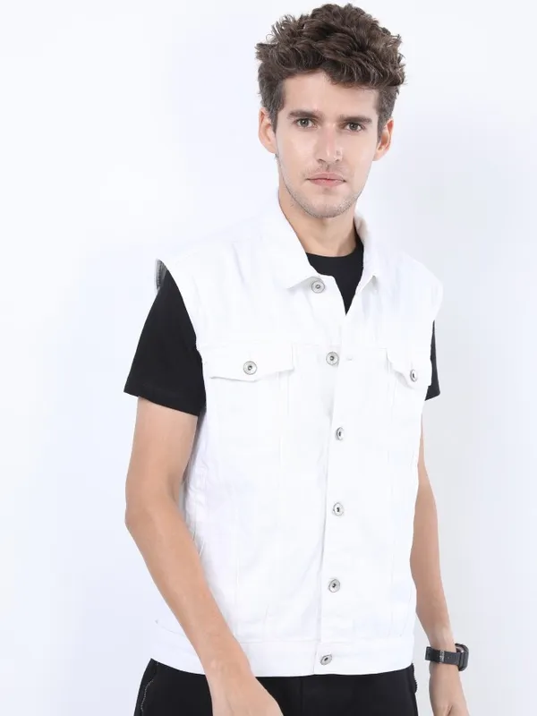  Locomotive Men White Solid Open Front Jacket Jackets