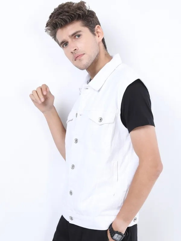  Locomotive Men White Solid Open Front Jacket Jackets