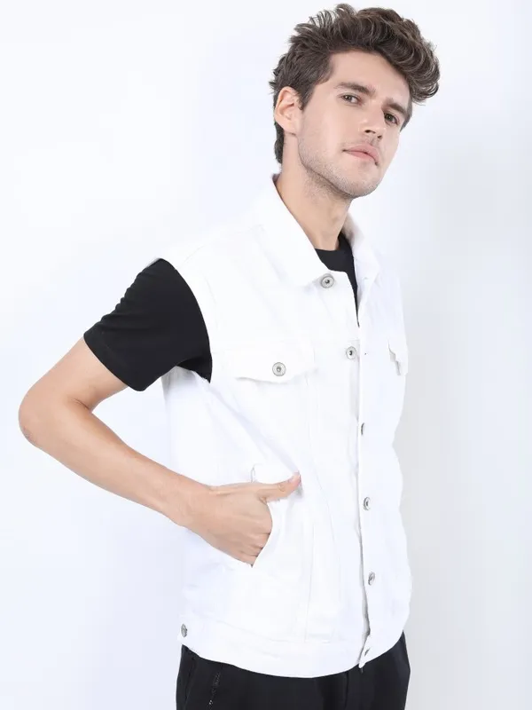  Locomotive Men White Solid Open Front Jacket Jackets
