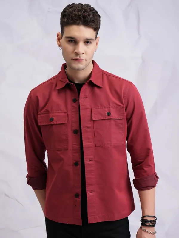  Highlander Men Terracotta Solid Regular Fit Casual Shirts