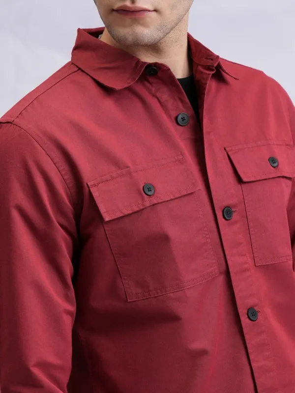  Highlander Men Terracotta Solid Regular Fit Casual Shirts