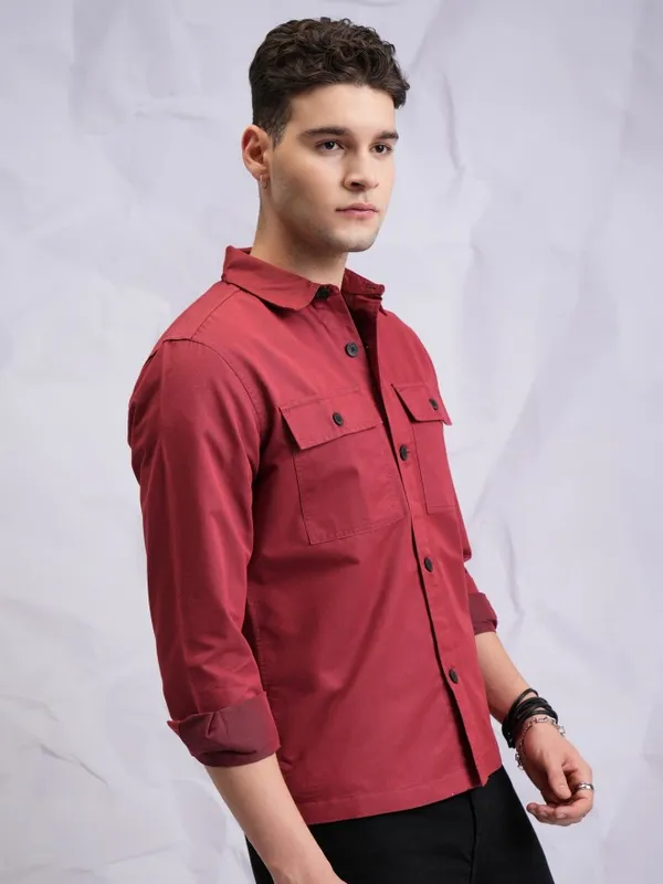  Highlander Men Terracotta Solid Regular Fit Casual Shirts