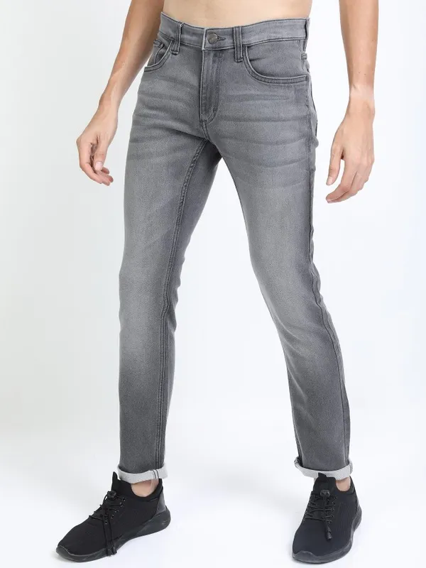  Ketch Men Grey Slim Fit Clean Look Jeans