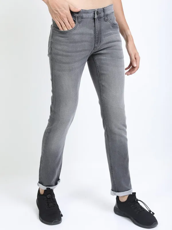  Ketch Men Grey Slim Fit Clean Look Jeans