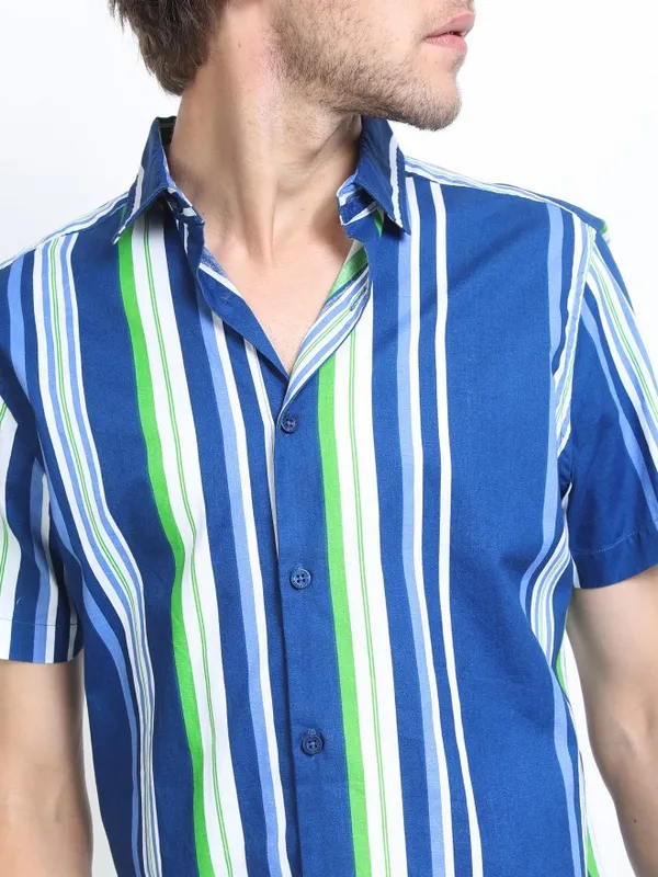  Highlander Men Blue Striped Slim Fit Casual Shirts