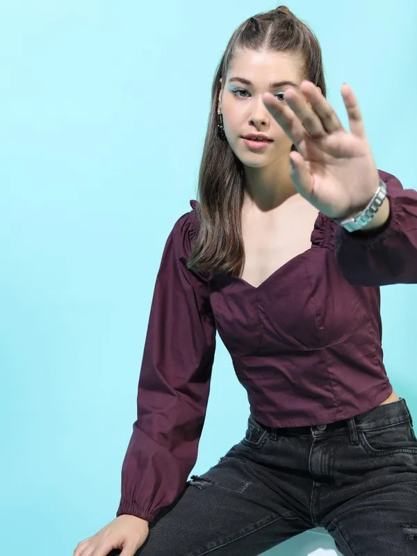 Tokyo Talkies Women Maroon Solid Regular Tops