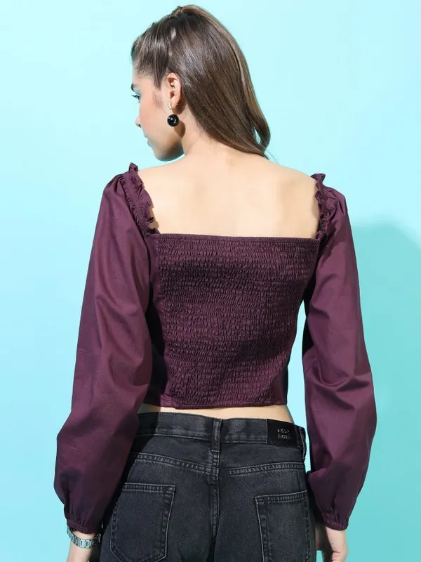  Tokyo Talkies Women Maroon Solid Regular Tops
