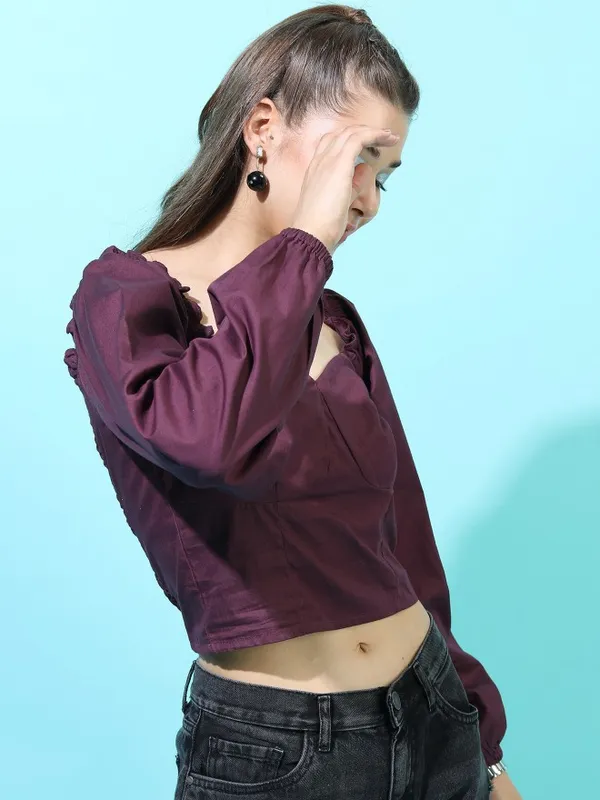  Tokyo Talkies Women Maroon Solid Regular Tops