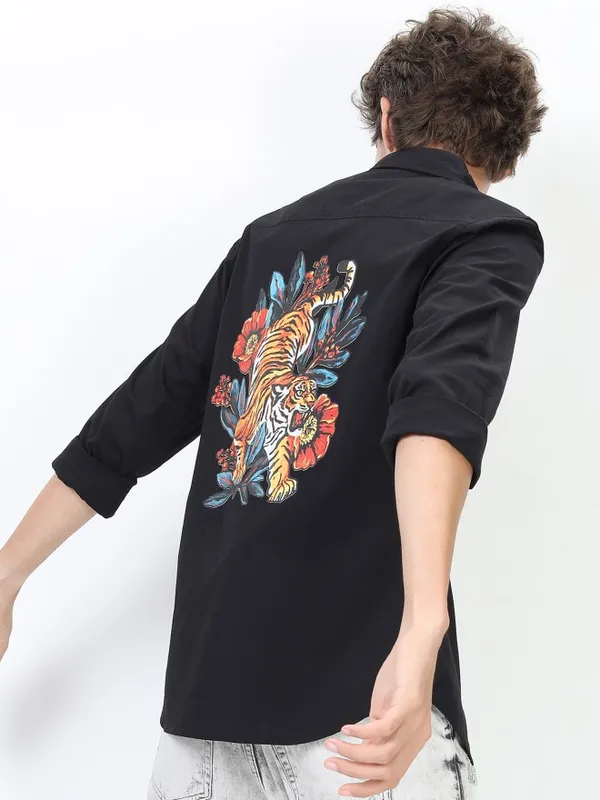  Ketch Men Black Printed Slim Fit Casual Shirts