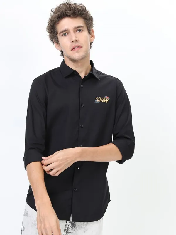  Ketch Men Black Printed Slim Fit Casual Shirts