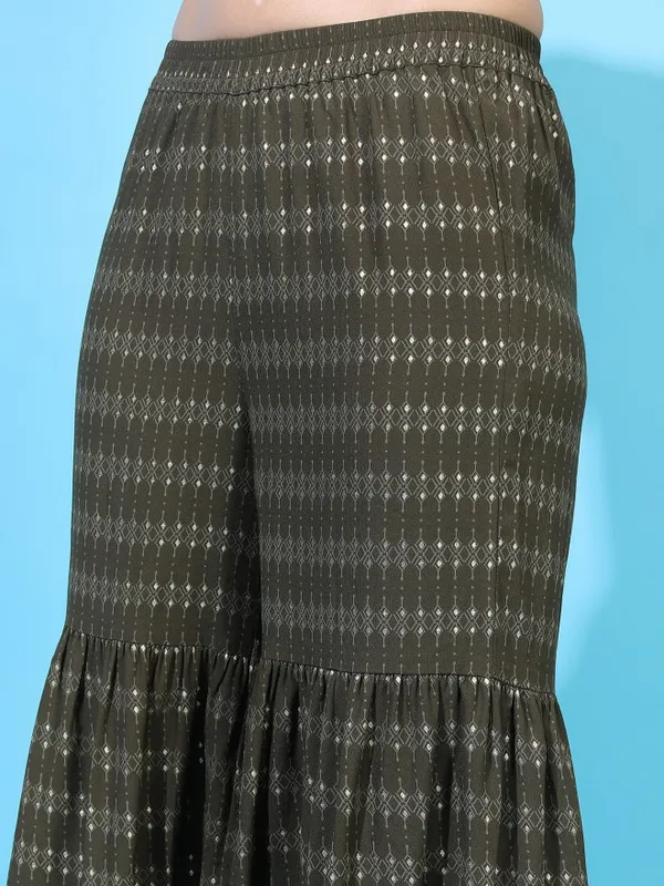 Vishudh Women Green Printed Kurta With Sharara And Dupatta