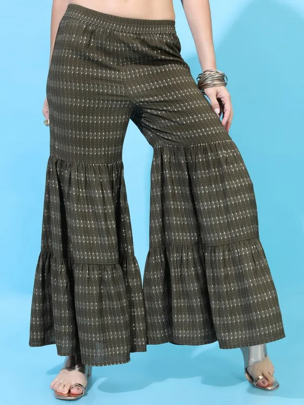 Vishudh Women Green Printed Kurta With Sharara And Dupatta