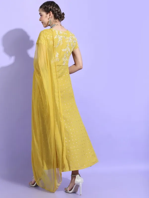  Vishudh Women Yellow Printed A-Line Ethnic Dresses