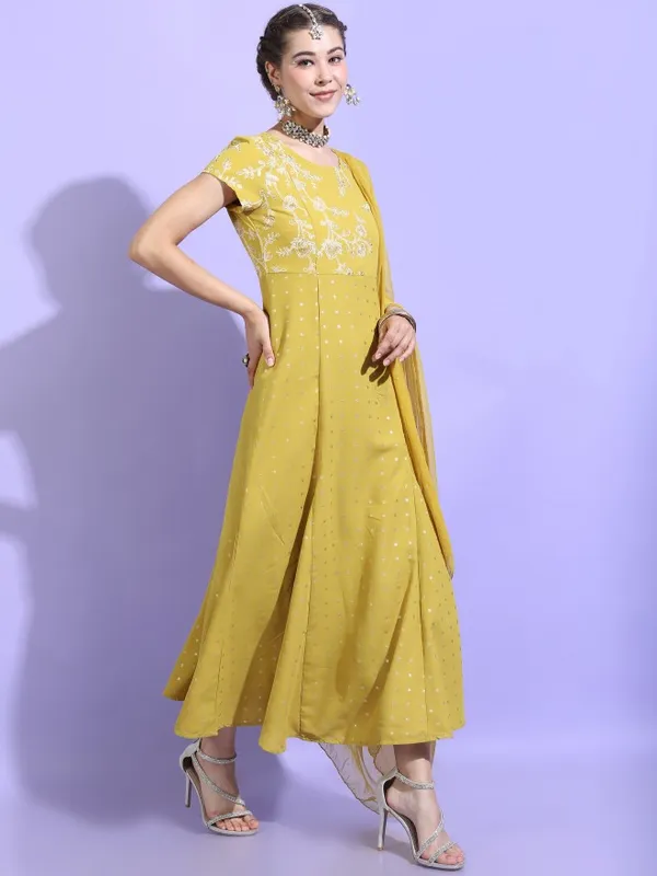  Vishudh Women Yellow Printed A-Line Ethnic Dresses