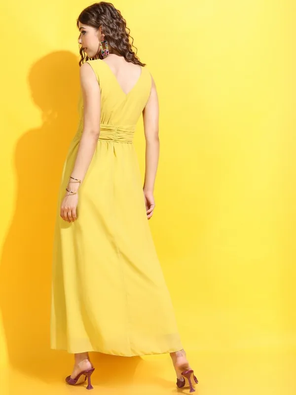  Tokyo Talkies Women Yellow Solid Maxi Dresses