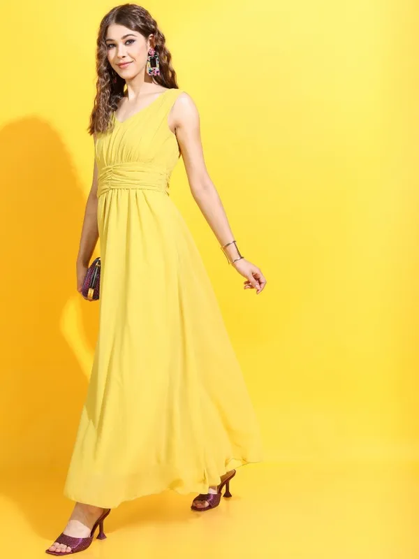  Tokyo Talkies Women Yellow Solid Maxi Dresses