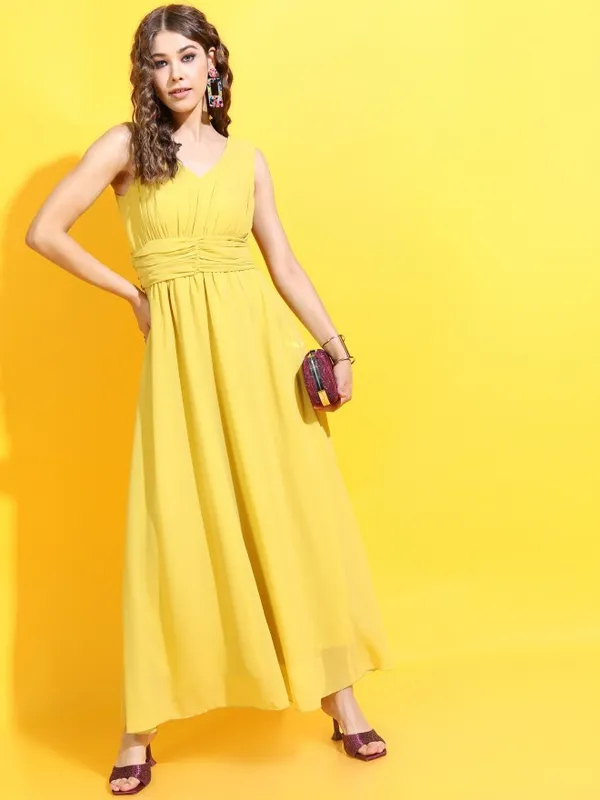  Tokyo Talkies Women Yellow Solid Maxi Dresses